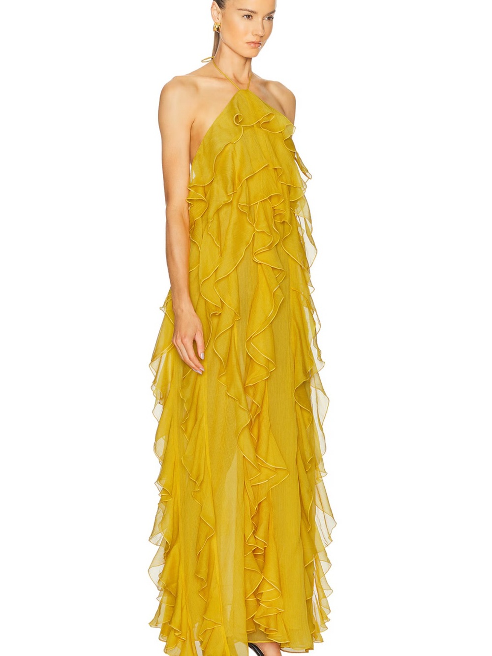 Ronny Kobo Collection Mustard Ruffle Halter Maxi Dress - Picture 2 of 5